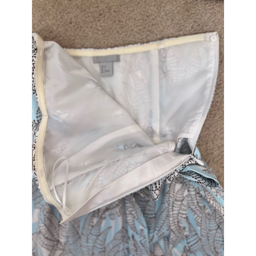 H&M Bandeau Belted Jumpsuit Size 4  Wide Leg Crop Spring Light Blue Leaf Print - Picture 8 of 13